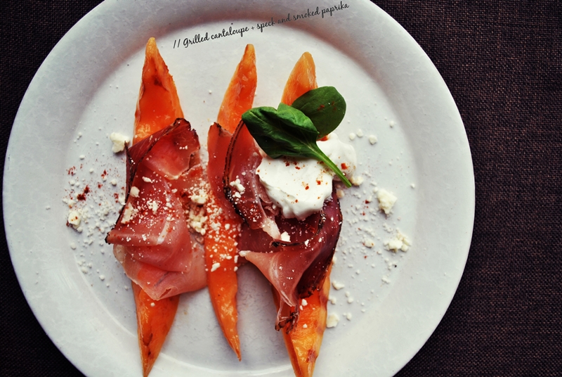 Grilled cantaloupe + speck and smoked paprika