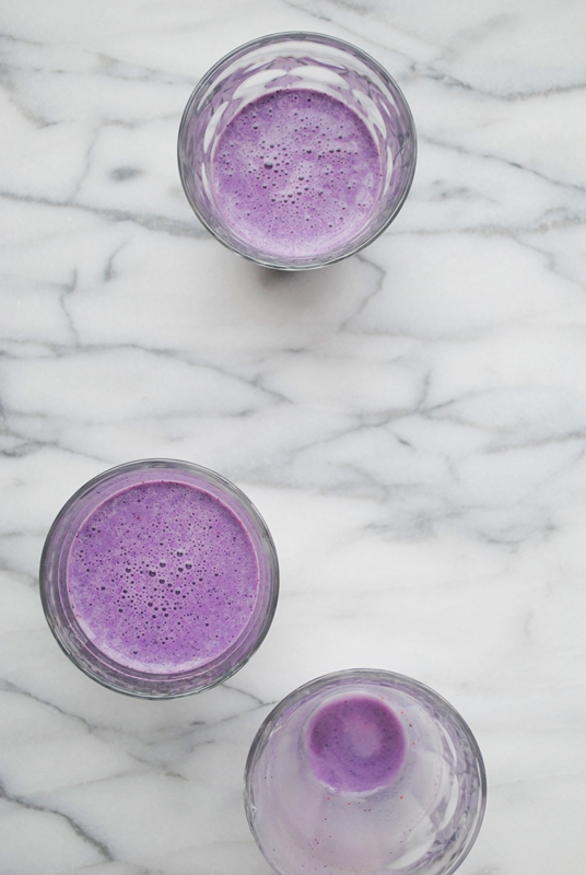 Blueberry, banana, and almond protein shake