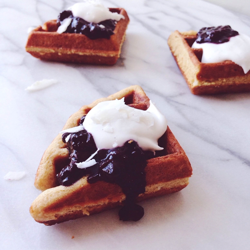 Coconut Lemon Waffles with Blueberry Chia Seed Jam + Coconut Whipped Cream
